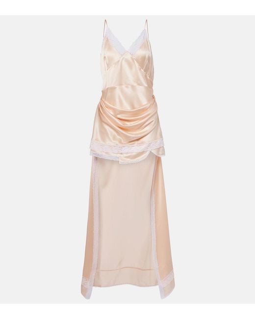 Magda Butrym Pink Lace-Trimmed Silk Satin Slip Dress