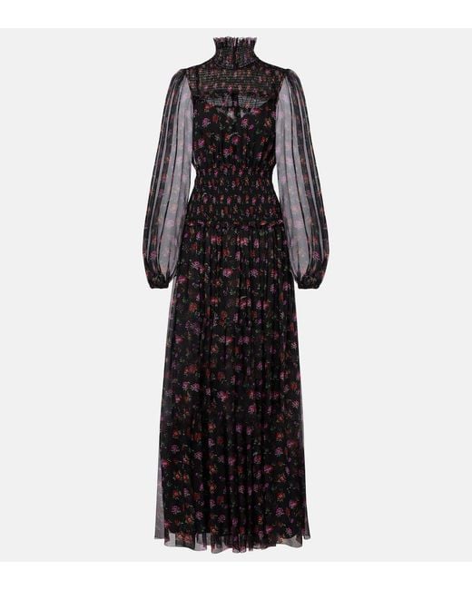 Dolce & Gabbana Black Floral Silk Chiffon Maxi Dress