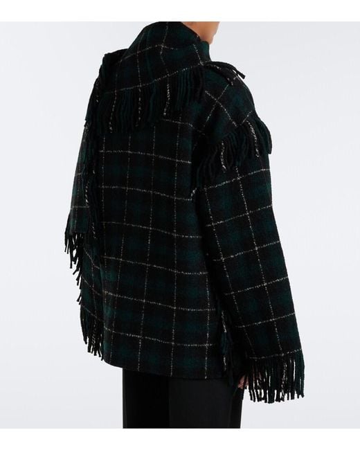 Totême  Black Fringed Checked Wool-Blend Coat