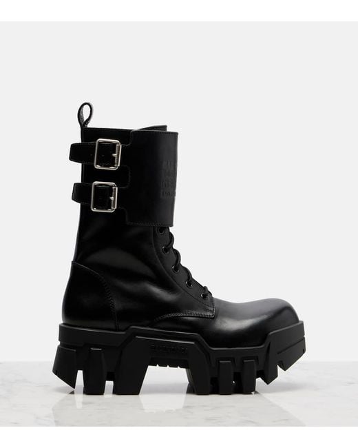 Balenciaga Black Bulldozer 25 Leather Platform Combat Boots