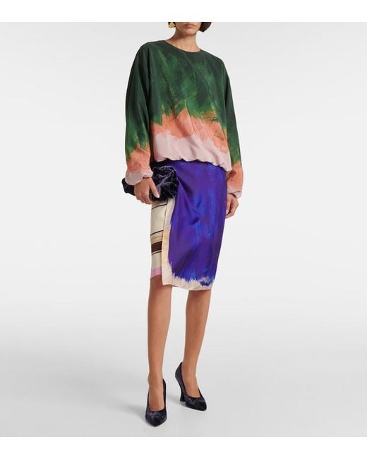 Dries Van Noten Green Ombre Silk-Blend Top
