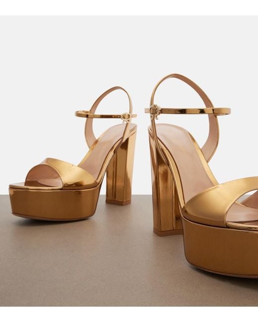 Gianvito Rossi Natural Marlena Metallic Leather Platform Sandals