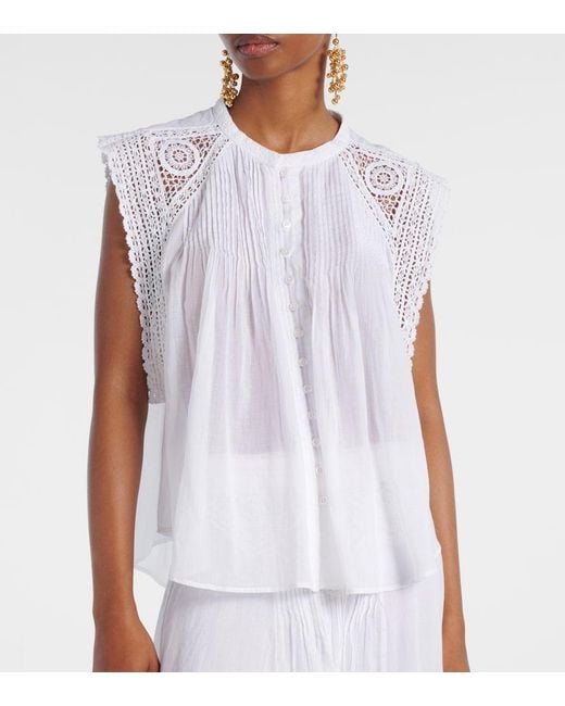 Isabel Marant White Grecia Lace-Trimmed Cotton Blouse