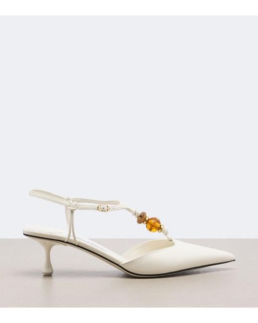 Jimmy Choo White Embellished Leather Pumps