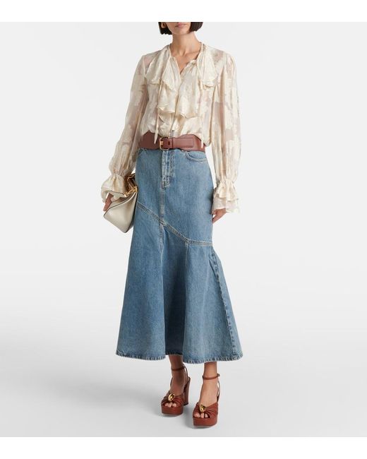 Zimmermann Blue Illustration Denim Midi Skirt