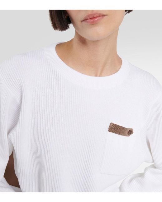 Brunello Cucinelli White Cotton Jersey Cropped Sweater