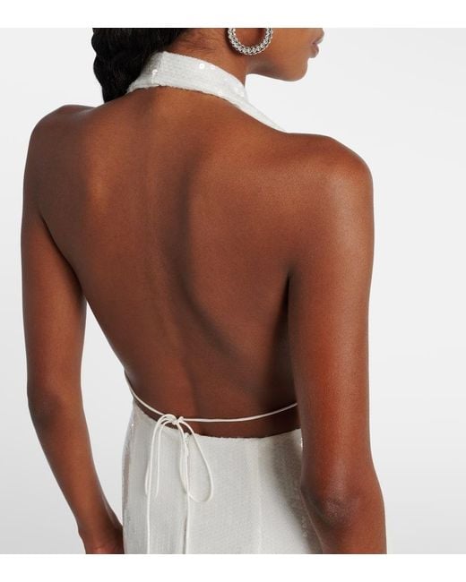 Alex Perry White Bridal Sequined Open-Back Minidress