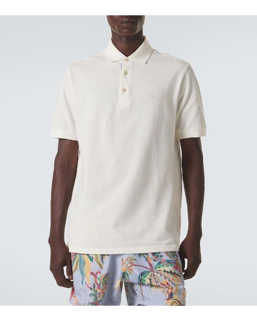 Etro White Pegaso Cotton Pique Polo Shirt for men