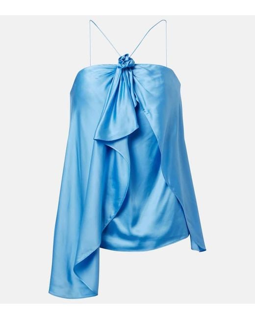 Acne Blue Ruffled Halterneck Satin Top
