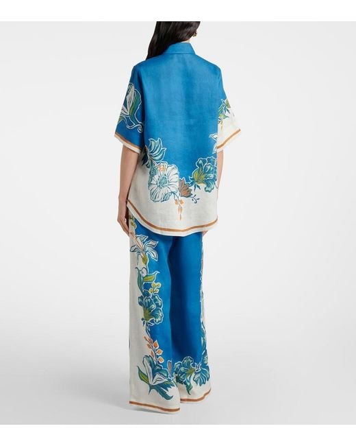 ALÉMAIS Blue Luda Floral Linen Palazzo Pants