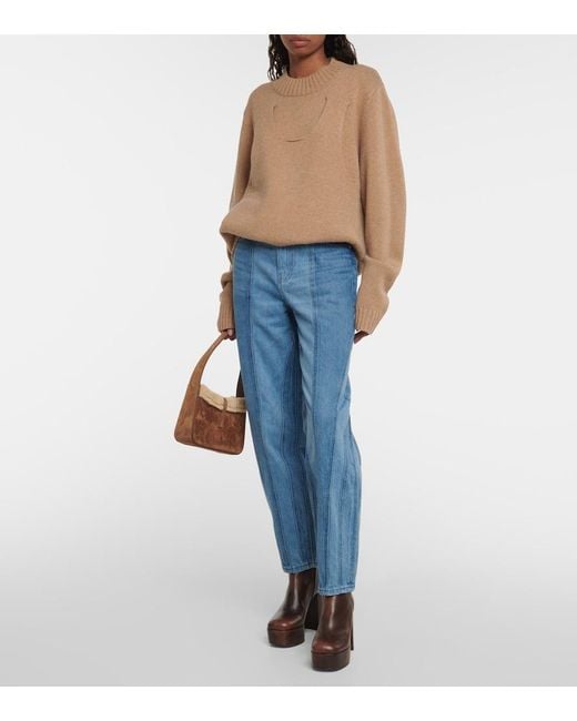 FRAME Blue Warped Stripe Barrel High-rise Jeans