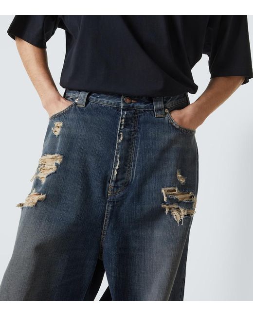 Balenciaga Blue Distressed Mid-Rise Wide-Leg Jeans for men
