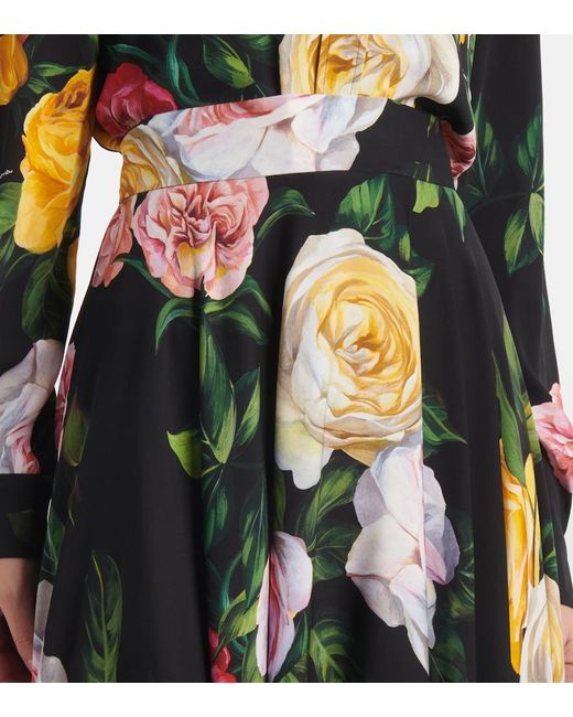 Dolce & Gabbana Black Peony And Rose- Charmeuse Calf-Length Circle Skirt