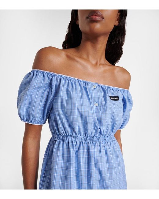 Miu Miu Blue Checked Cotton Poplin Minidress