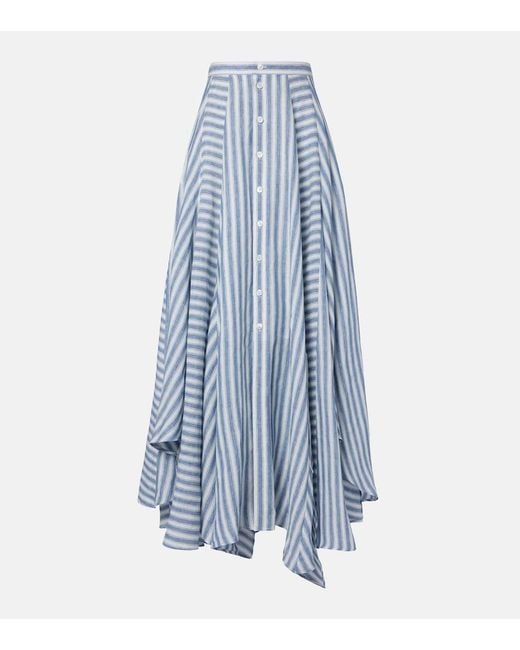 Ralph Lauren Blue Shamus Striped Linen Maxi Skirt