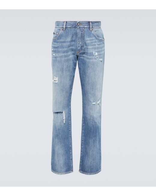 Dolce & Gabbana Blue Distressed Straight Jeans for men