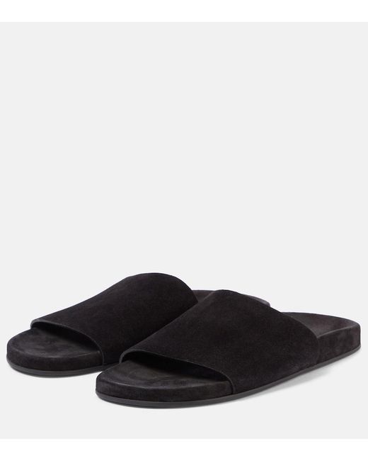 The Row Black Hugh Suede Slides