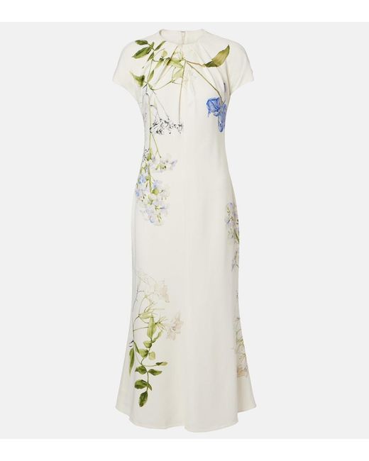 Monique Lhuillier White Floral Midi Dress