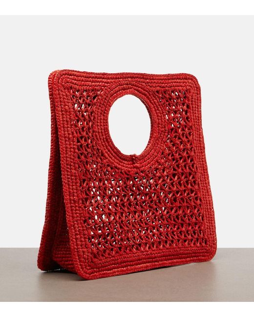 Jacquemus Red Spiaggia Small Raffia Top-Handle Bag