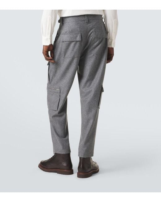 Brunello Cucinelli Gray Virgin Wool Cargo Pants for men