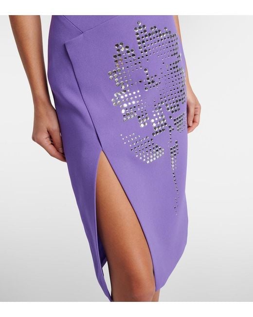 David Koma Purple Asymmetric Embellished Floral Midi Dress