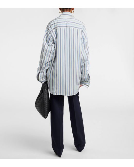 Bottega Veneta Blue Padded Striped Silk Shirt Jacket