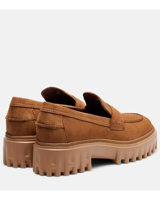 Hogan Brown H700 Leather Platform Loafers