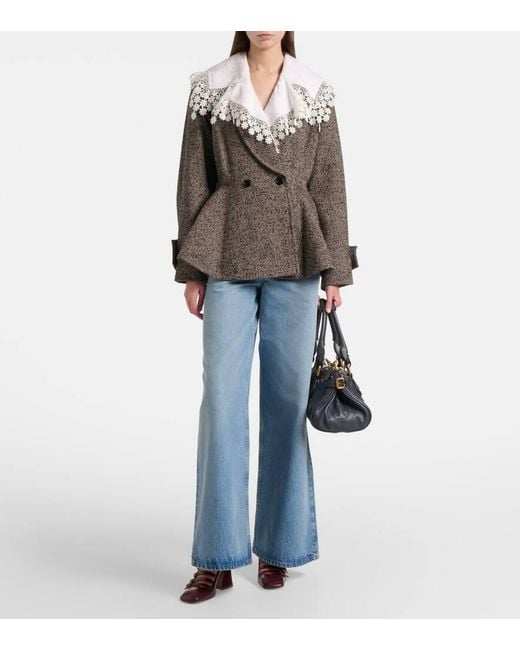 Chloé Brown Herringbone Peplum Wool-Blend Coat