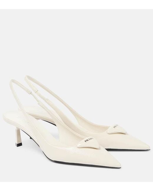 Prada White 35Mm Leather Slingback Pumps