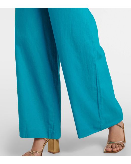 Adriana Degreas Blue Orquidea Linen And Cotton Wide-leg Pants