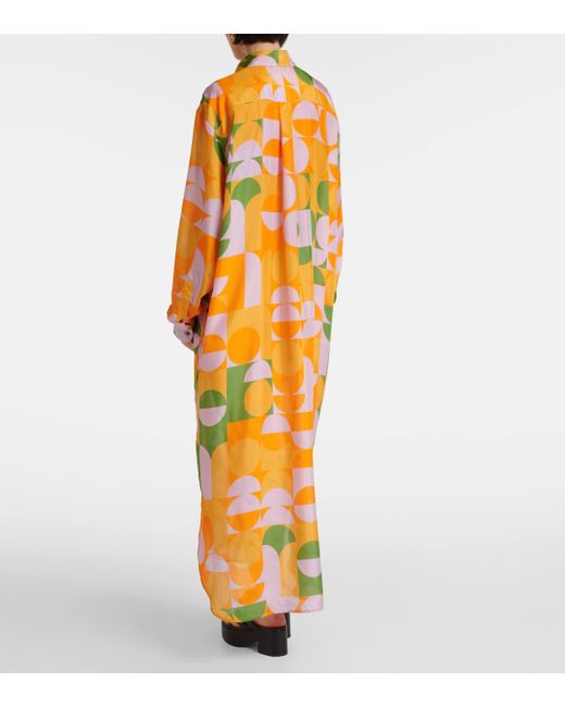 Robe chemise imprimee en soie Dries Van Noten en coloris Yellow