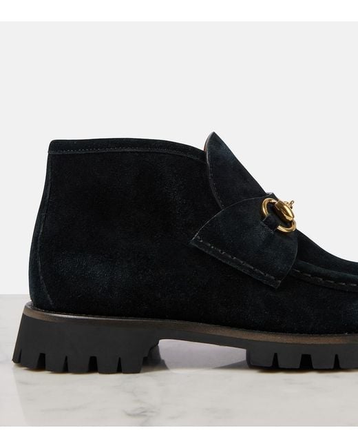 Gucci Black Horsebit Suede Ankle Boots