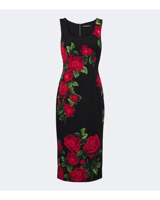 Dolce & Gabbana Red Floral Silk-Blend Midi Dress