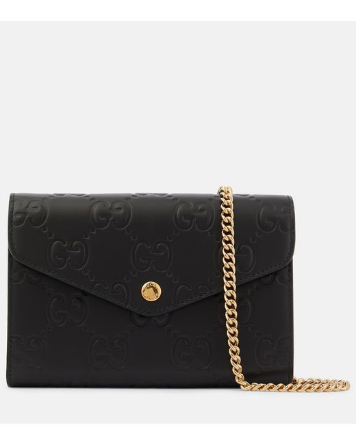 Gucci Black Gg Chain Wallet, Leather