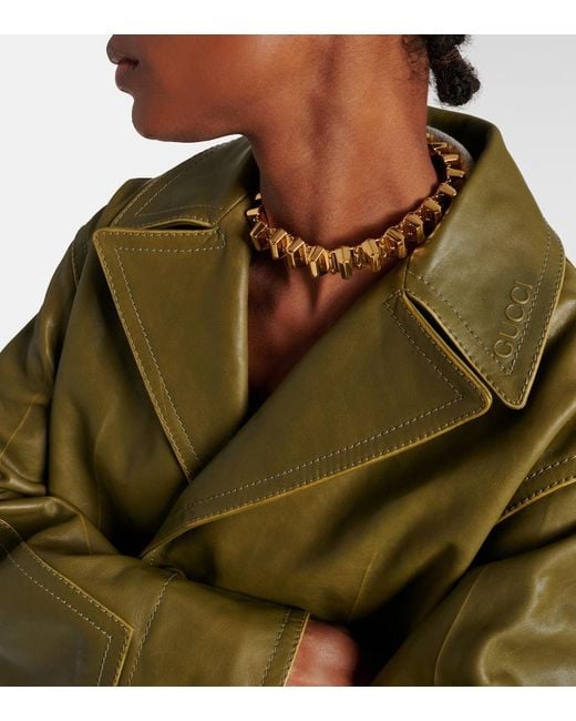 Gucci Green Mantel Aus Leder