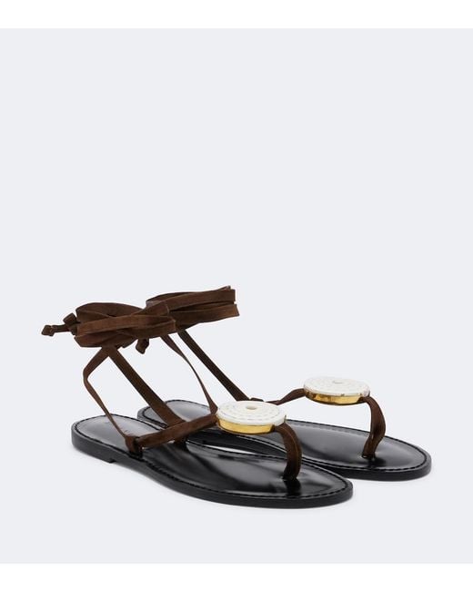 Amanu Brown Vamizi Embellished Suede Thong Sandals