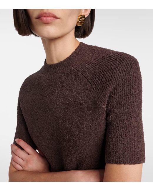 Totême  Brown Knitted Cotton-Blend Terry Top