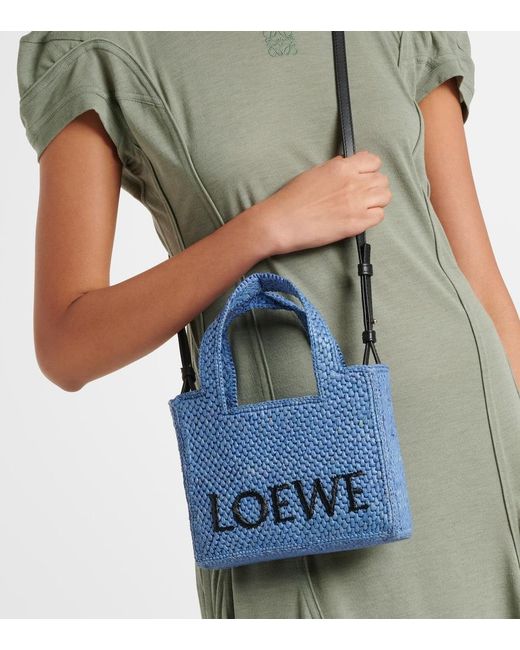 Loewe Blue Paula's Ibiza Mini Logo Raffia Top-Handle Bag