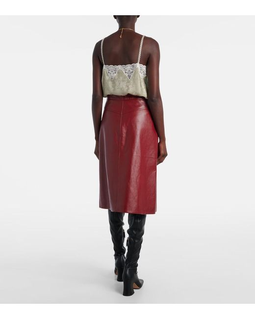 Chloé Red Leather Midi Skirt