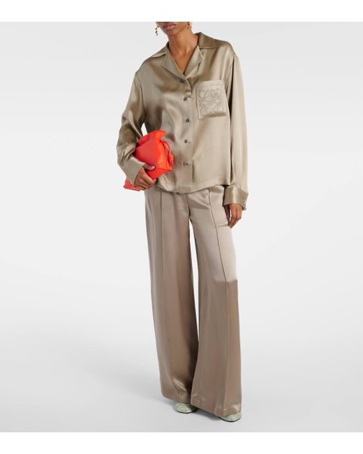 Loewe Natural Mid-rise Silk Satin Wide-leg Pants