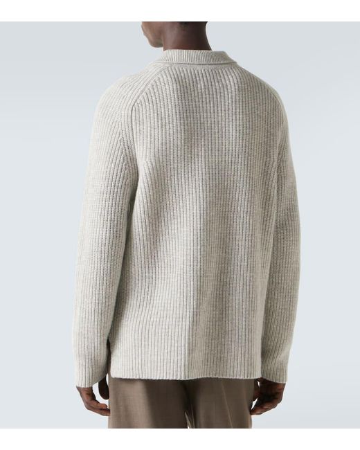 Allude White Wool And Cashmere Polo Sweater for men