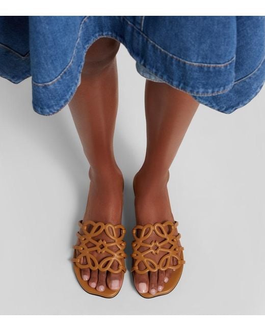 Loewe Brown Petal Anagram Leather Slides