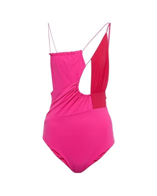 Nensi Dojaka Pink Cutout Asymmetric Swimsuit