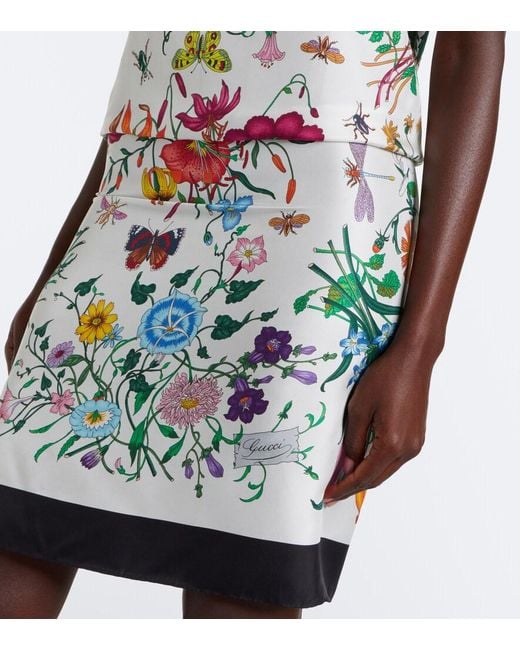 Gucci White Flora Silk Twill Minidress
