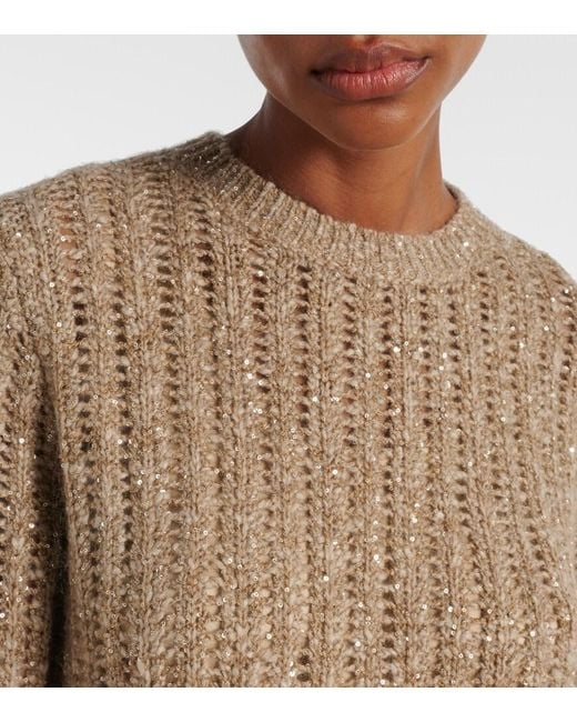 Brunello Cucinelli Brown Open-Knit Sequined Sweater