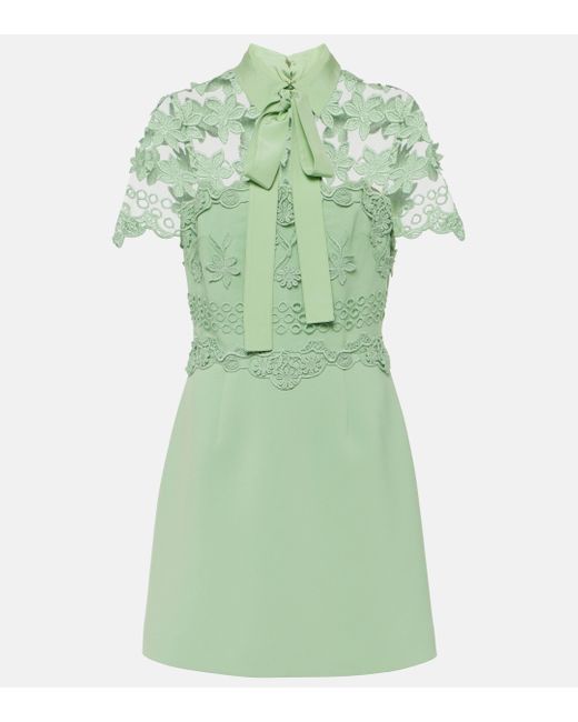 Elie Saab Green Floral-applique Silk-blend Minidress
