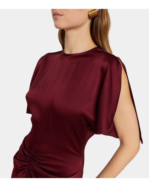 Victoria Beckham Purple Isabella Gathered Satin Gown