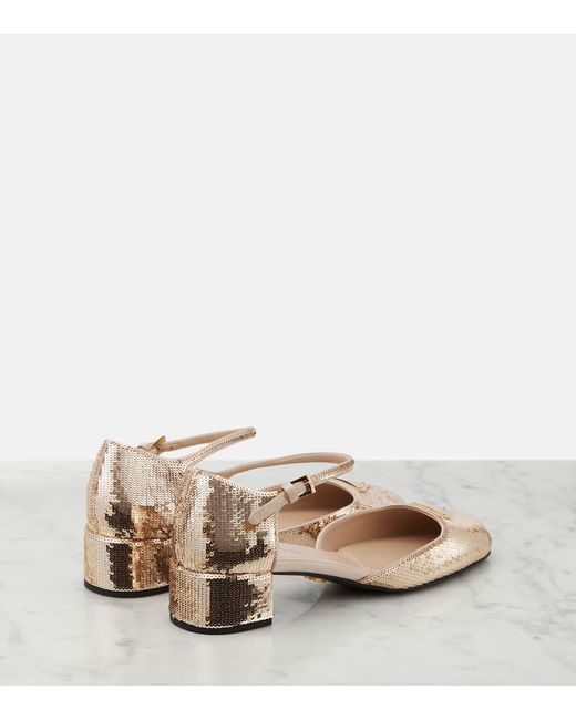 Prada Natural Sequined Mary Jane Pumps