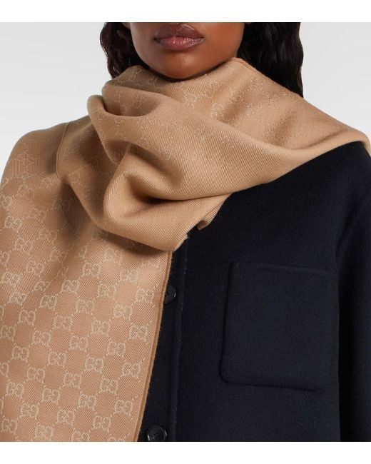 Gucci Natural Gg Wool Jacquard Scarf