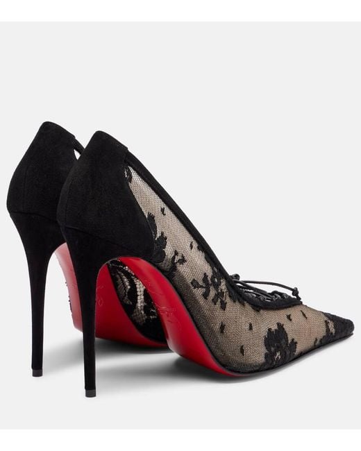 Christian Louboutin Black Km Lace 100 Suede Pumps